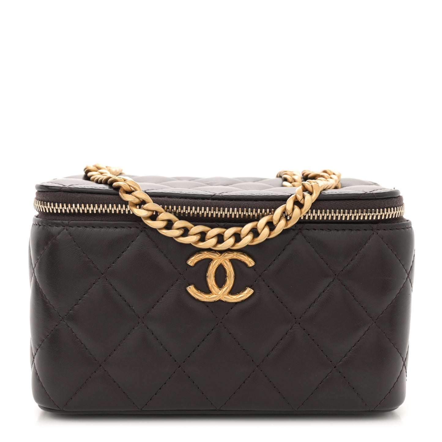 Lambskin Quilted Small Pillow Crush Vanity Case With Chain Black