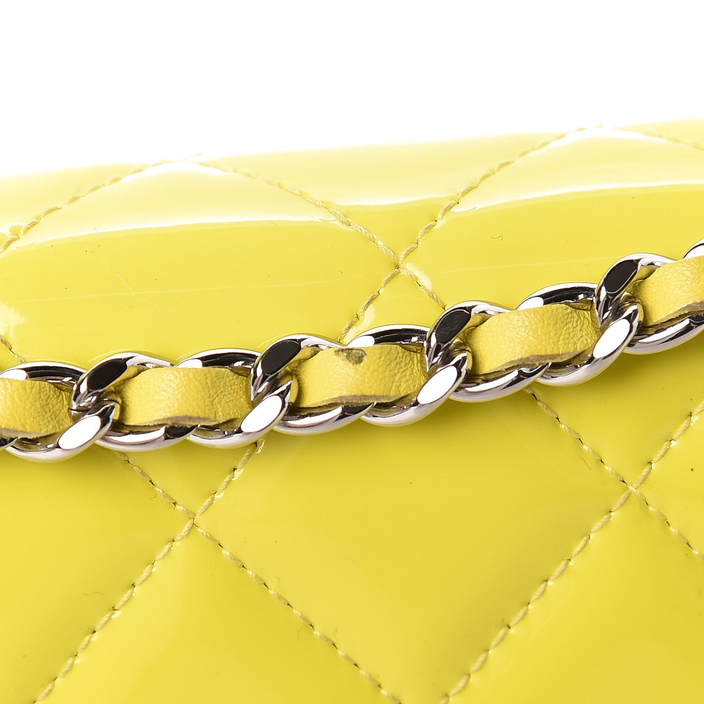 Patent Quilted Wallet On Chain WOC Yellow