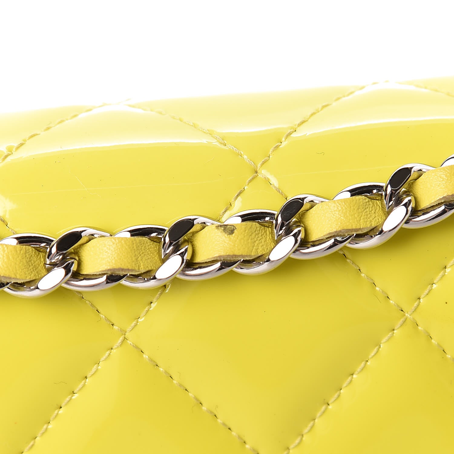 Chanel Patent Quilted Wallet On Chain WOC Yellow 15 of 20