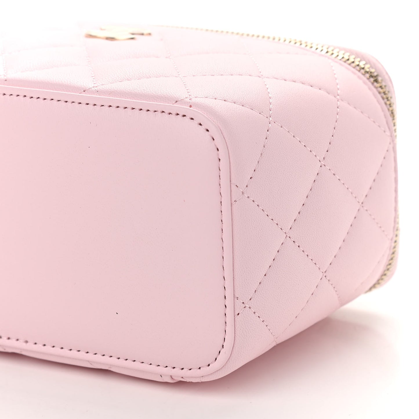 Lambskin Quilted Small Top Handle Vanity Case With Chain Light Pink