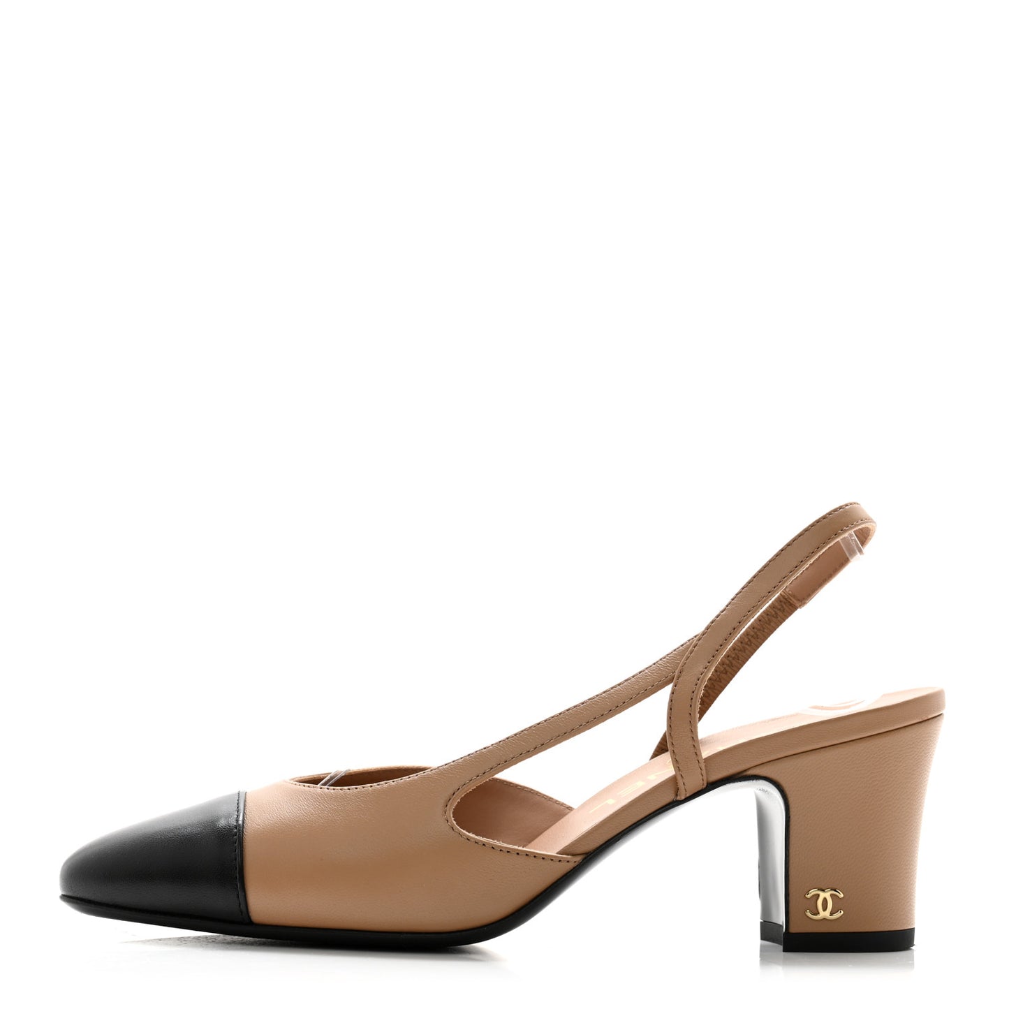 Lambskin Cap Toe CC Slingback Pumps 36.5 Dark Beige Black