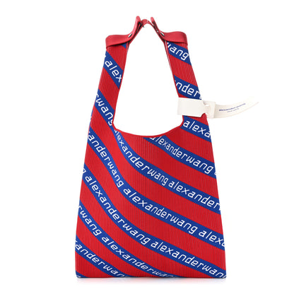 Alexander Wang Knit Jacquard Diagonal Logo Shopper Tote Red Blue 1 of 9