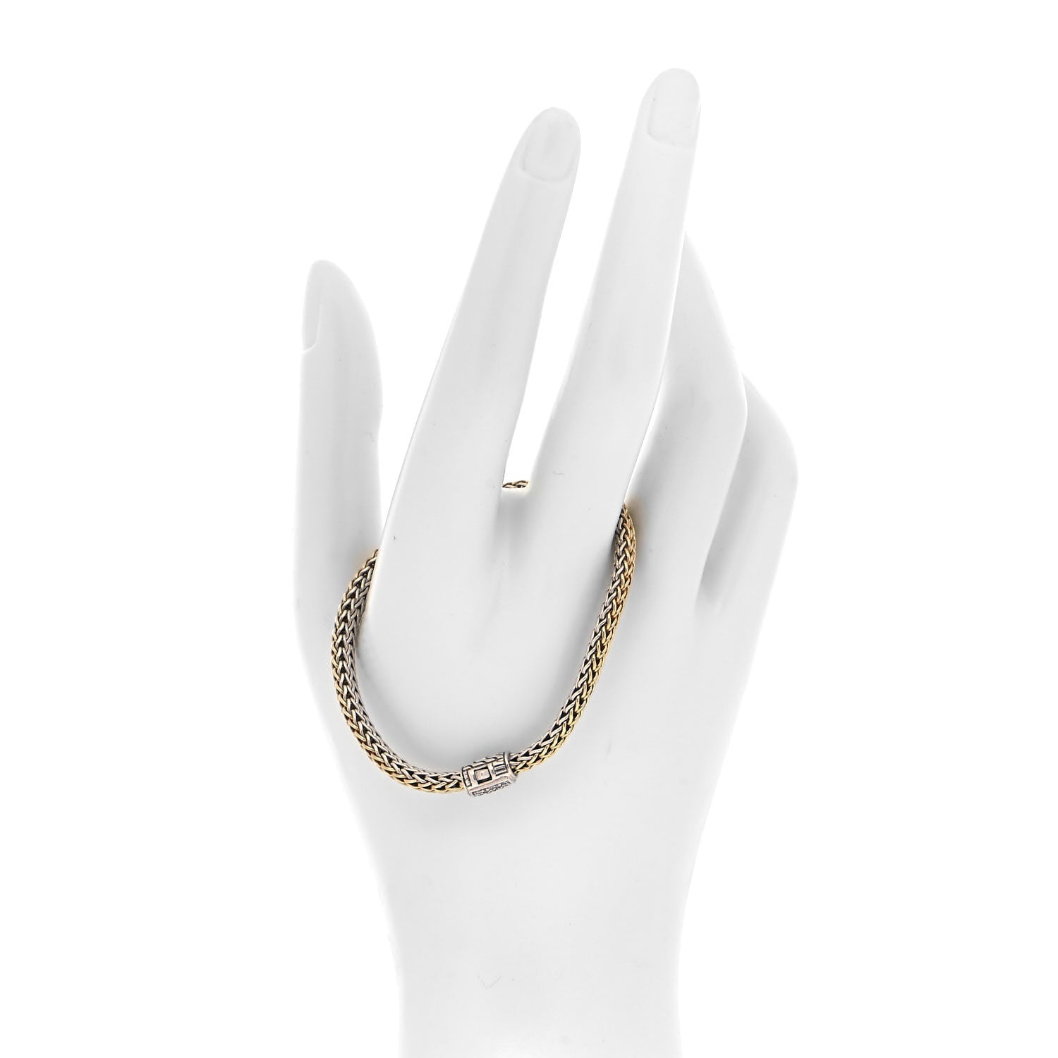 John Hardy Sterling Silver 18K Yellow Gold Diamond 5mm Classic Chain Reversible Bracelet 2 of 5