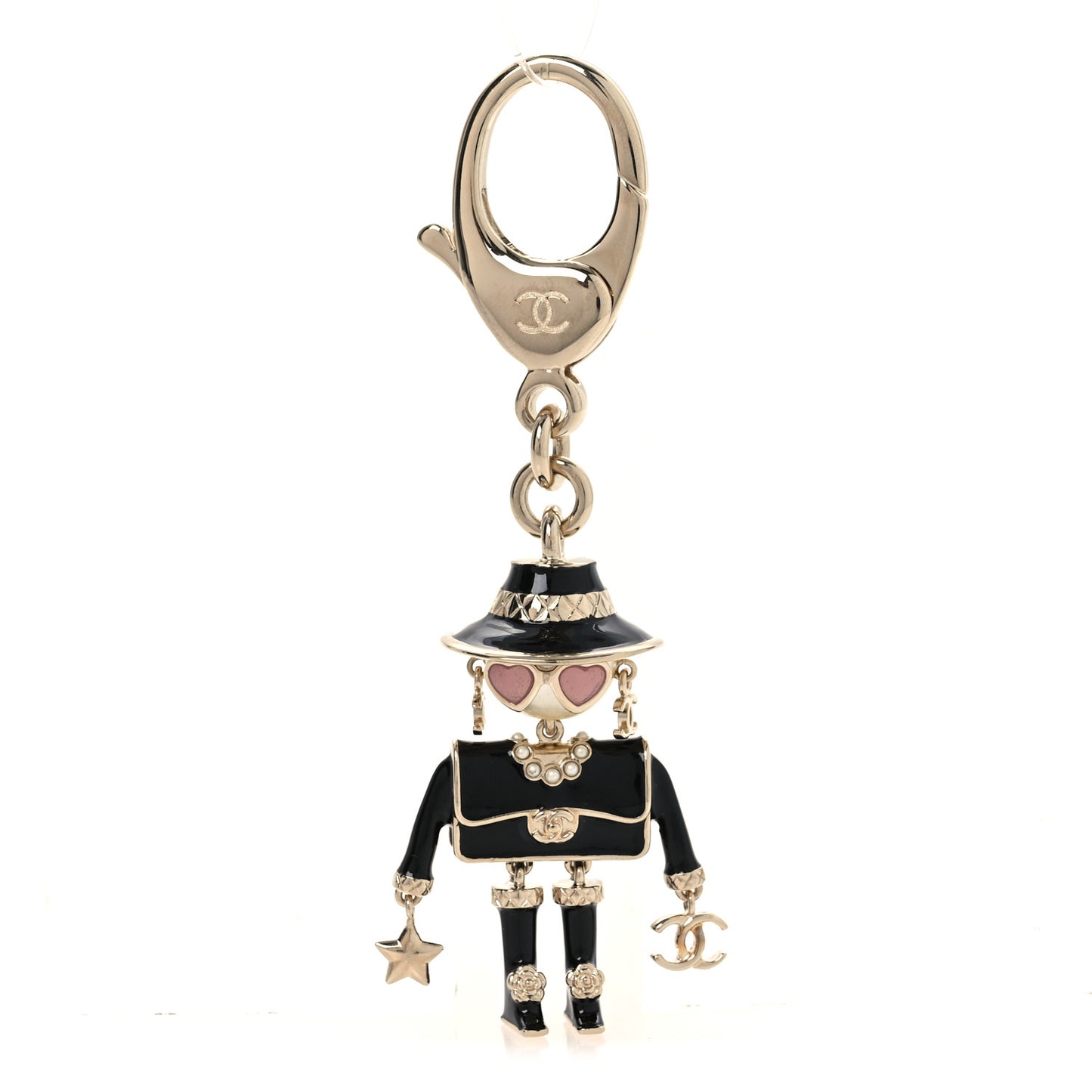 Metal Pearl Coco Mademoiselle Figurine Bag Charm Gold Black Gold Black