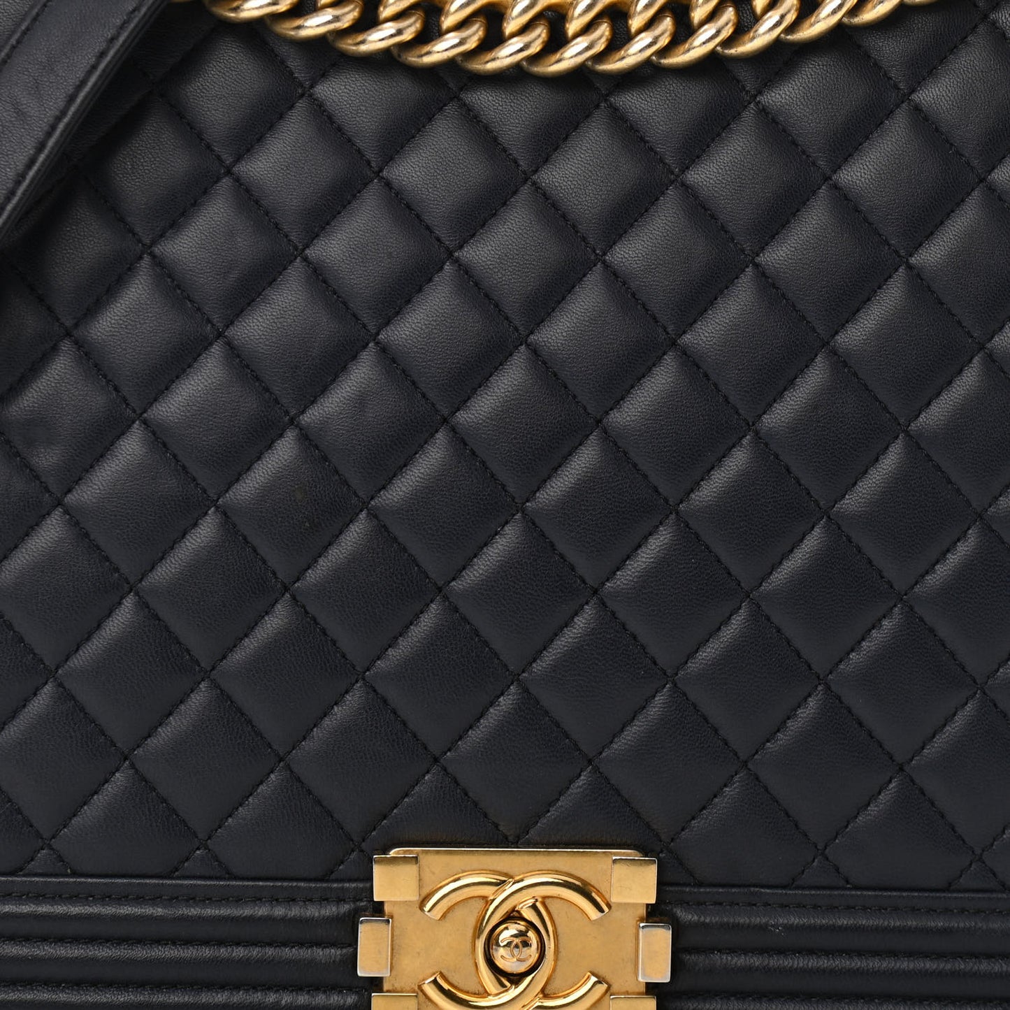 Lambskin Quilted Large Boy Flap Navy