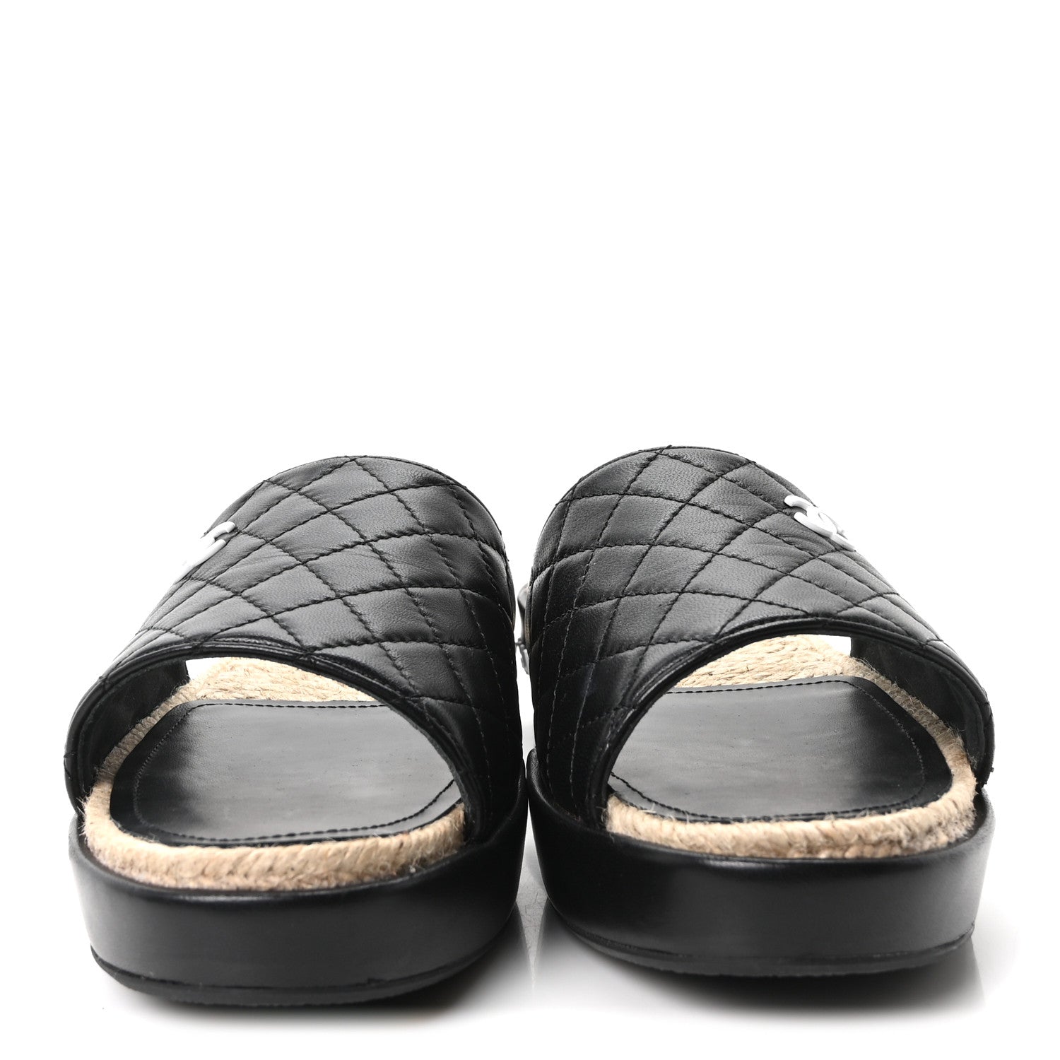 Chanel Lambskin Quilted CC Espadrille Slip On Sandals 41 Black 3 of 10