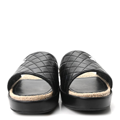 Chanel Lambskin Quilted CC Espadrille Slip On Sandals 41 Black 3 of 10