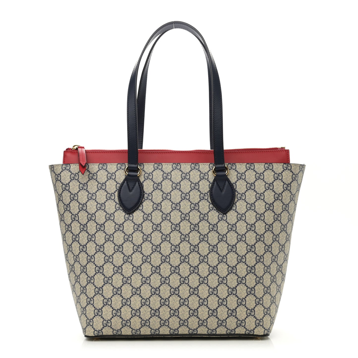 GG Supreme Monogram Medium Zippered Bucket Tote Beige Blue Hibiscus Red