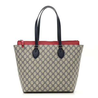 Gucci GG Supreme Monogram Medium Zippered Bucket Tote Beige Blue Hibiscus Red 1 of 13
