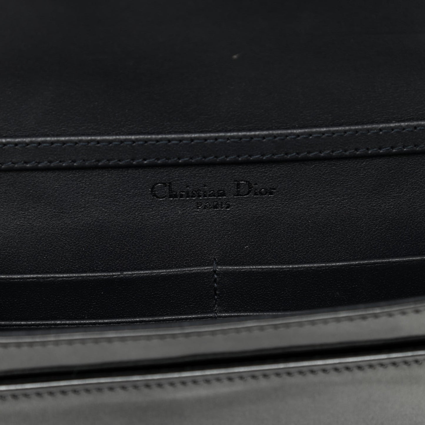 Metallic Patent Micro-Cannage Diorama Wallet on Chain Pouch Onyx Black