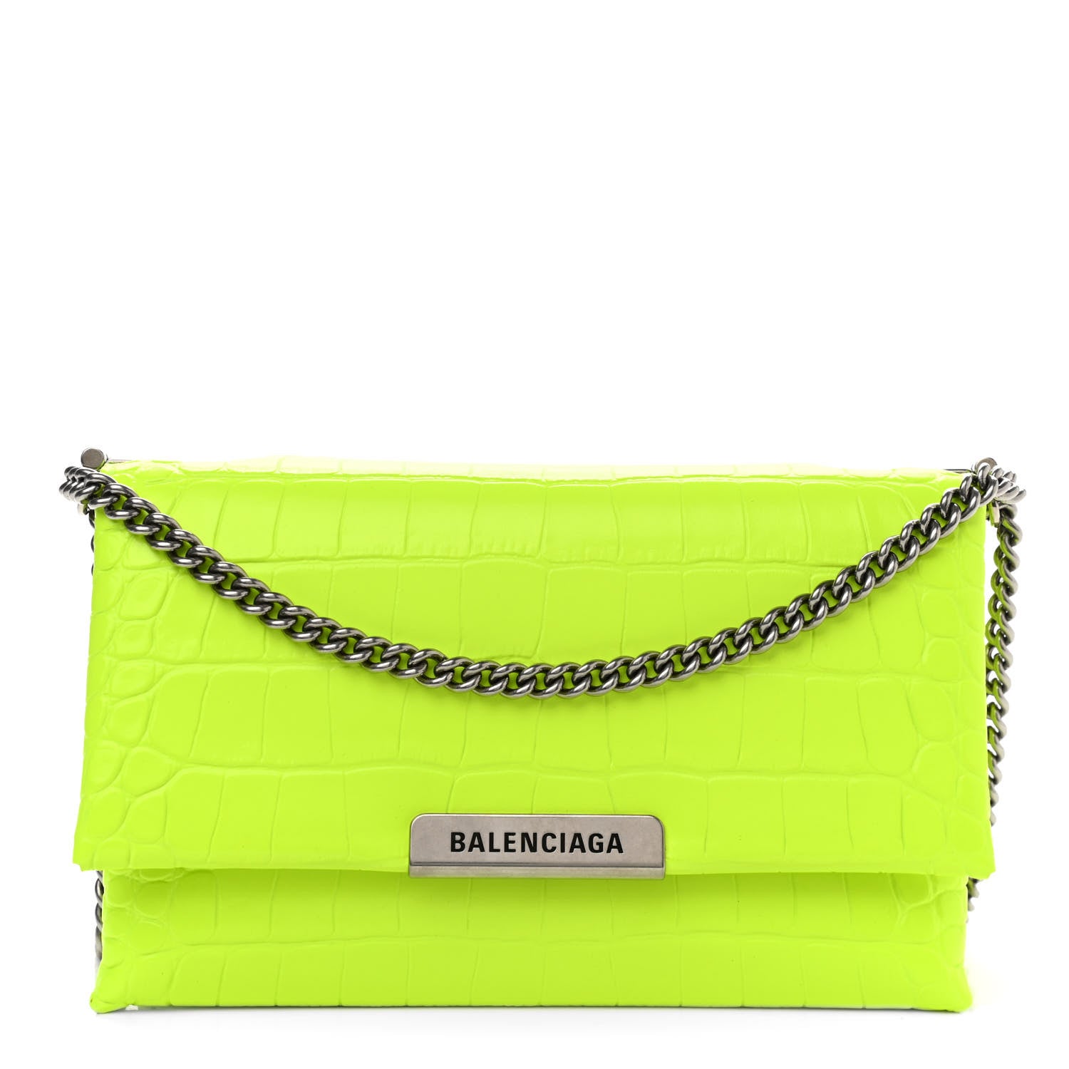 Balenciaga Shiny Extra Supple Calfskin Crocodile Embossed Small Triplet Bag Fluo Yellow 1 of 10