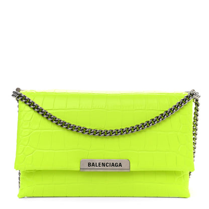 Balenciaga Shiny Extra Supple Calfskin Crocodile Embossed Small Triplet Bag Fluo Yellow 1 of 10