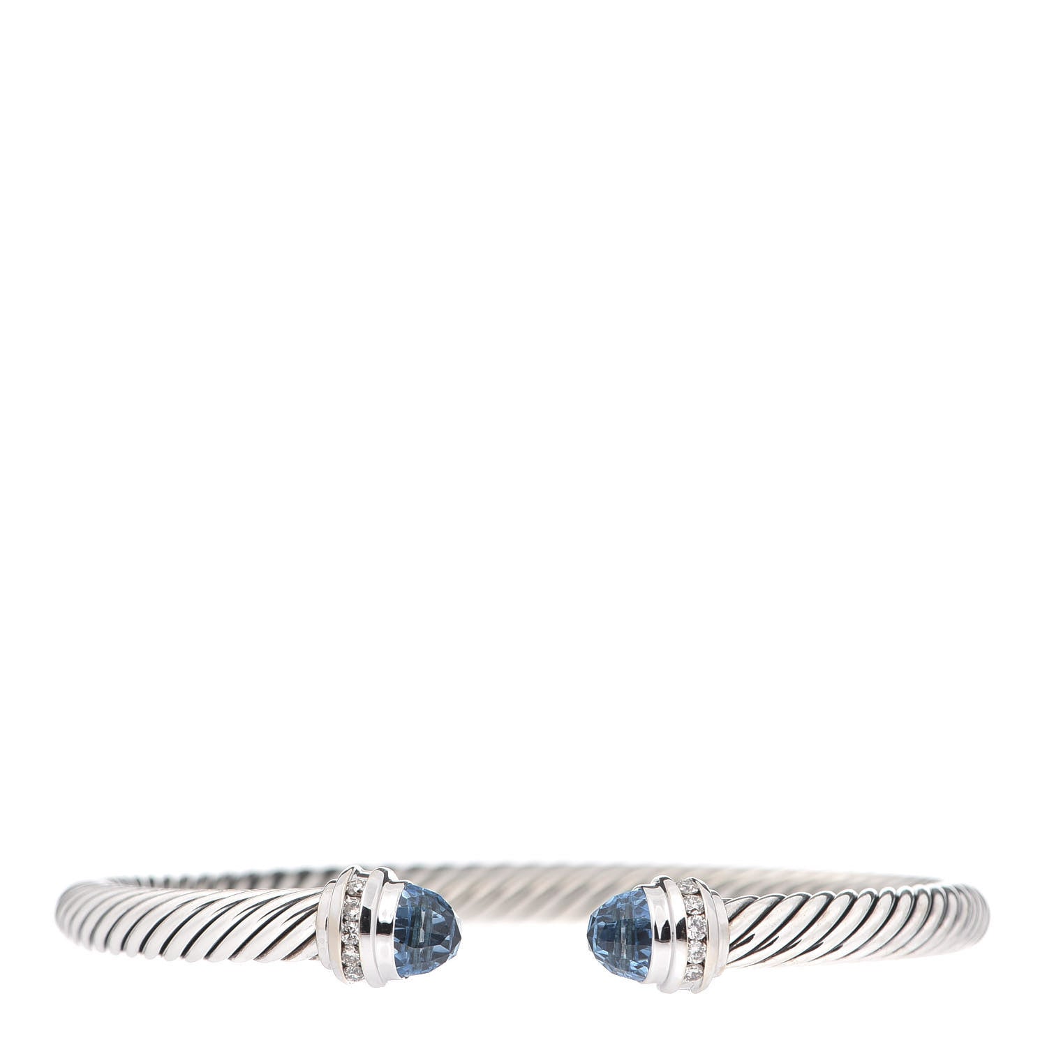 David Yurman Sterling Silver 18K White Gold Diamond Blue Topaz 5mm Cable Classics Bracelet 1 of 5