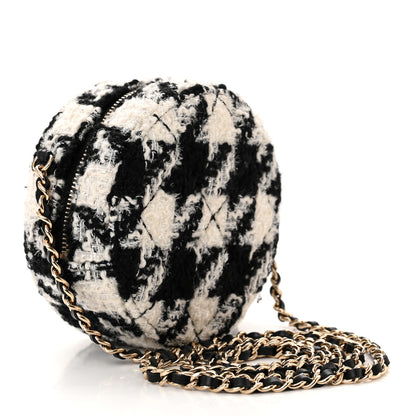 Chanel Tweed Shearling Round Clutch With Chain and Coin Purse Black and White 4 of 14