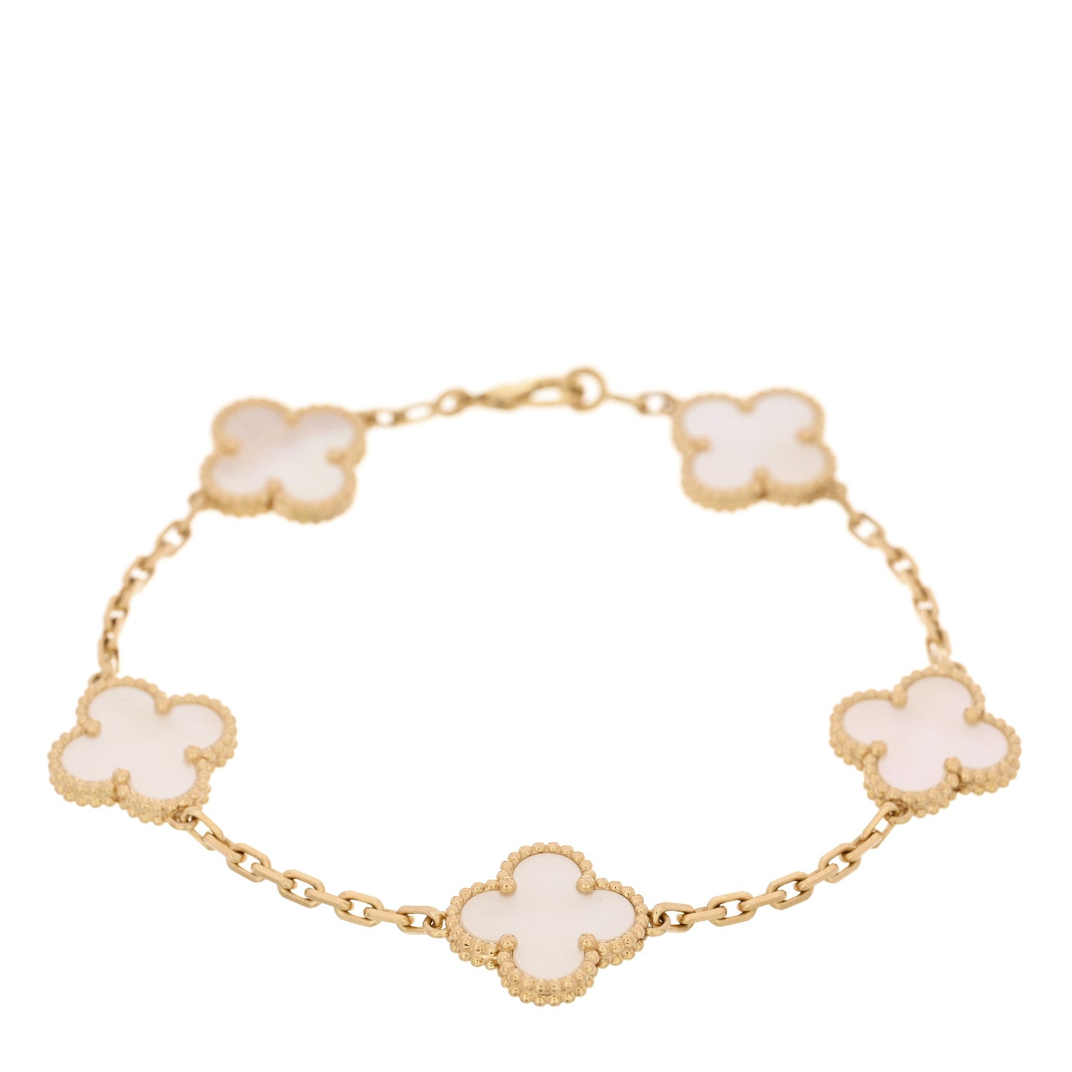 Van Cleef & Arpels 18K Yellow Gold Mother of Pearl 5 Motifs Vintage Alhambra Bracelet 1 of 4
