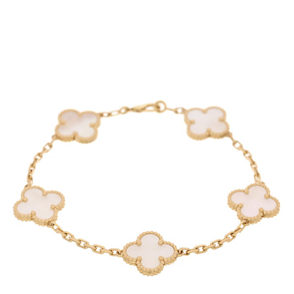 Van Cleef & Arpels 18K Yellow Gold Mother of Pearl 5 Motifs Vintage Alhambra Bracelet 1 of 4