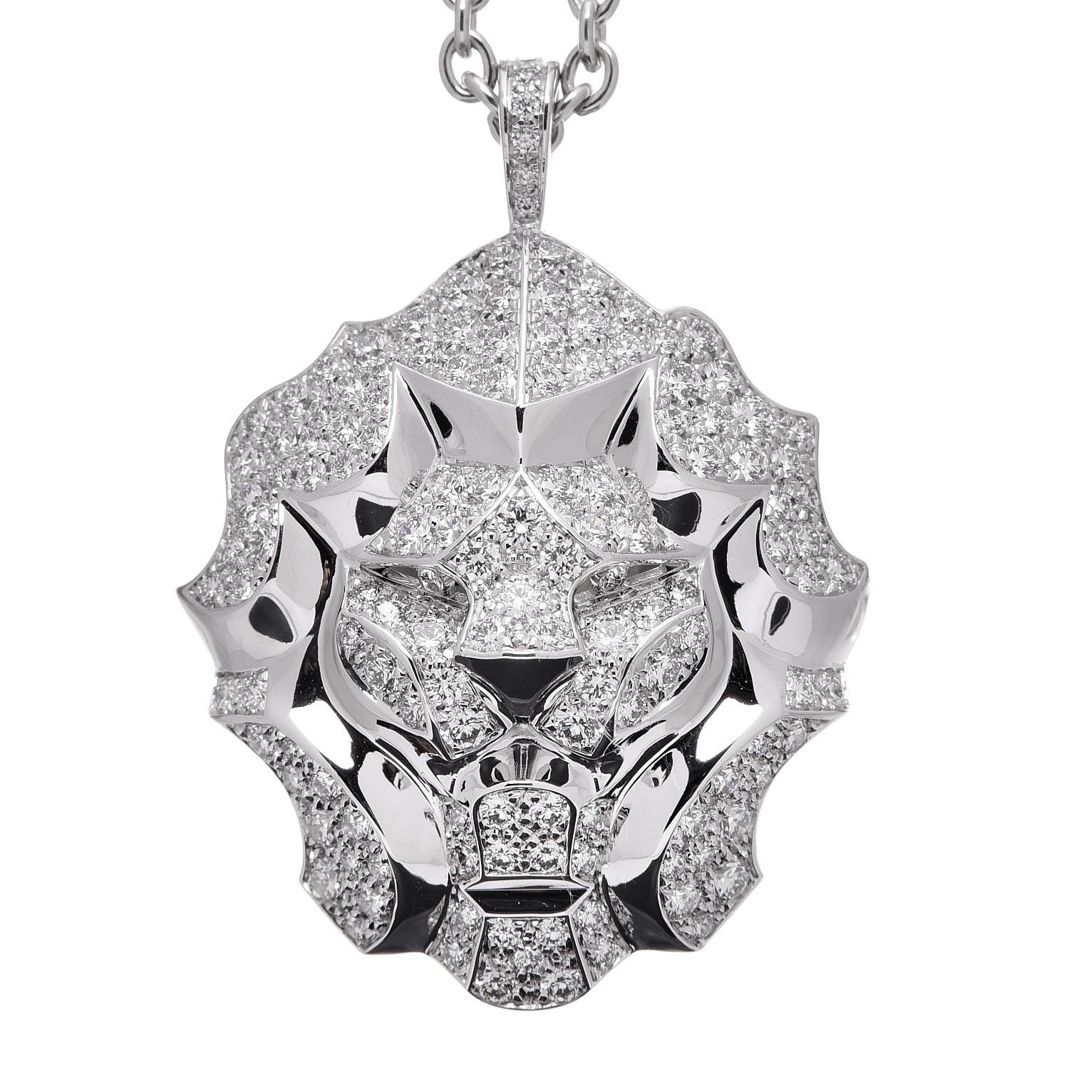 Chanel 18K White Gold Diamond Sous Le Signe du Lion Pendant Necklace 13 of 17