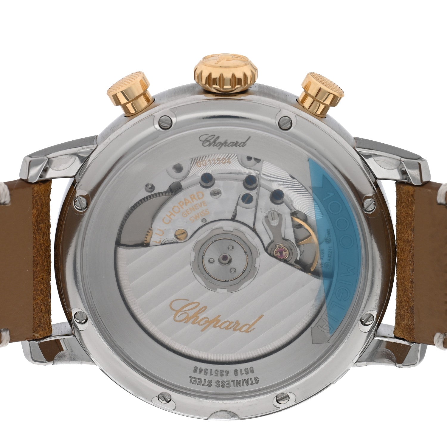 Chopard Stainless Steel 18K Yellow Gold Calfskin 40.5mm Mille Miglia Classic Chronograph Automatic Watch Blue 4 of 5