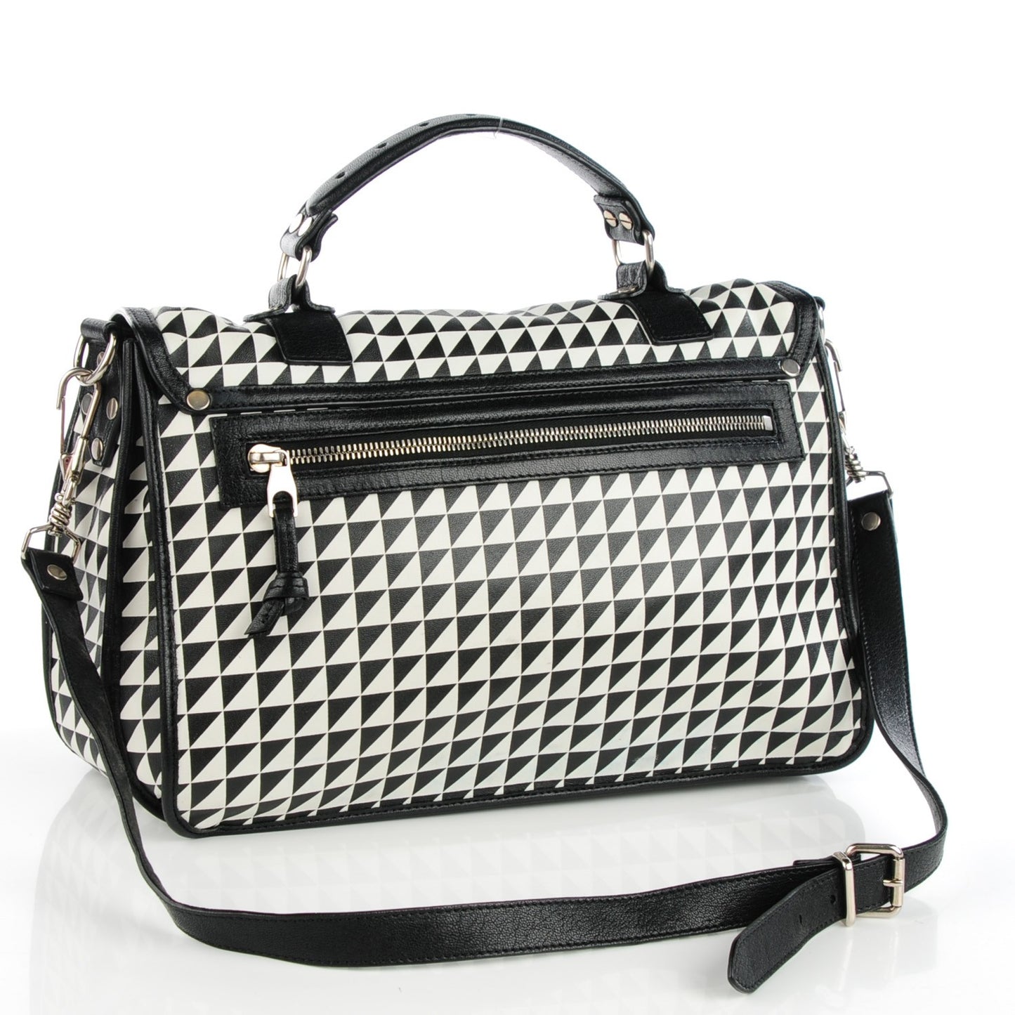 Calfskin Triangle Print Medium PS1 Satchel Black White
