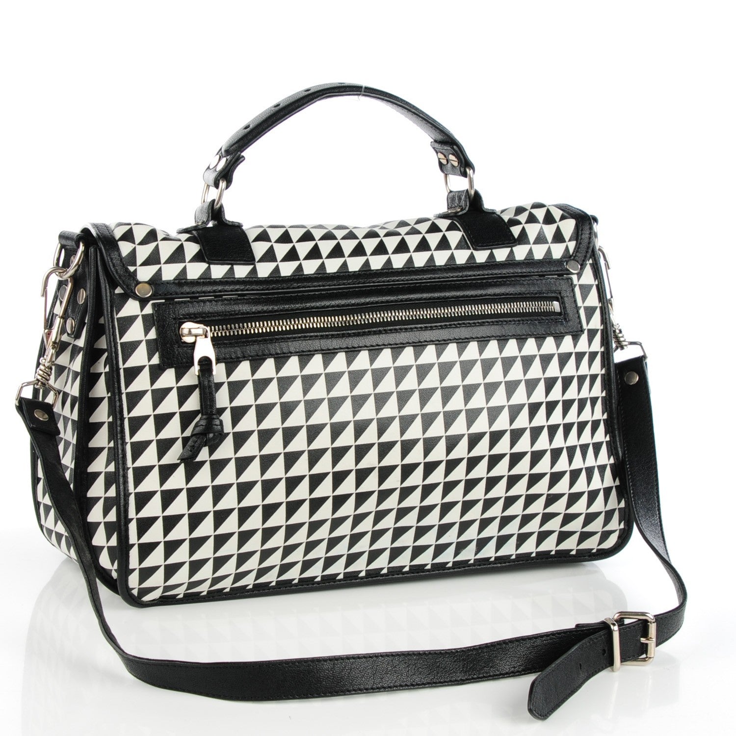 Proenza Schouler Calfskin Triangle Print Medium PS1 Satchel Black White 3 of 9