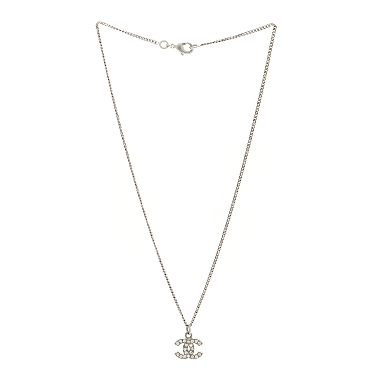 Chanel Crystal CC Pendant Necklace Silver 3 of 5
