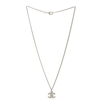 Chanel Crystal CC Pendant Necklace Silver 3 of 5