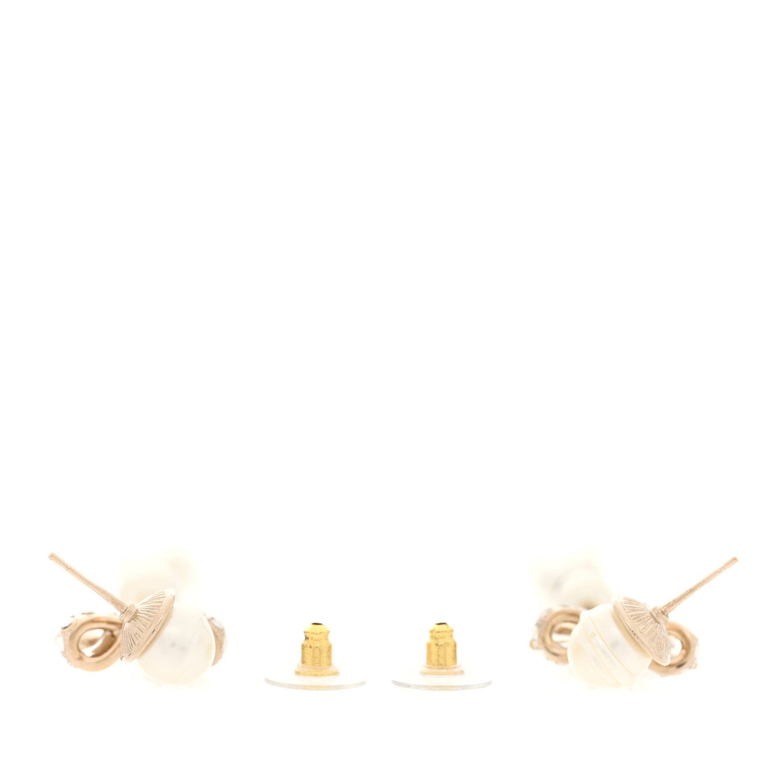 Chanel Crystal Pearl Bow CC Drop Earrings Light Gold 3 of 4