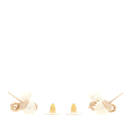 Chanel Crystal Pearl Bow CC Drop Earrings Light Gold 3 of 4