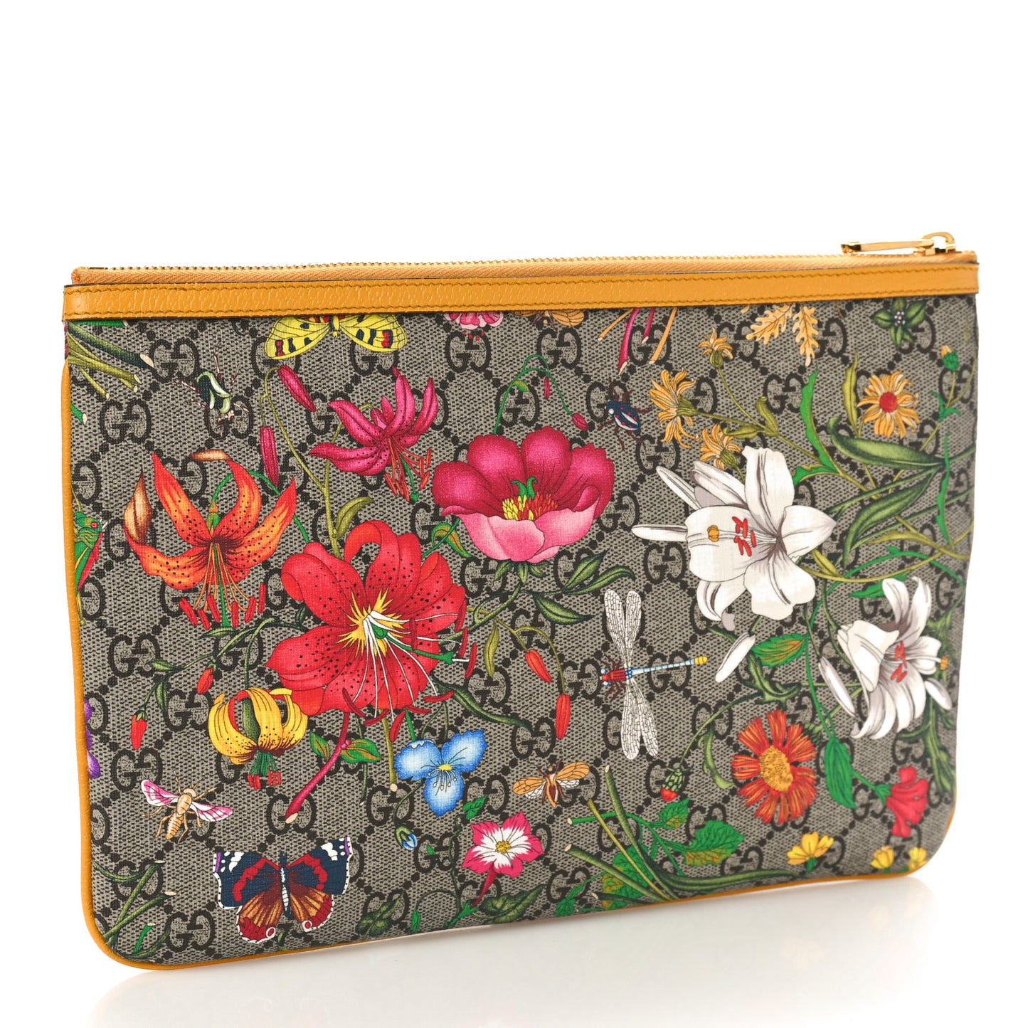 GG Supreme Monogram Flora Large Ophidia Pouch Clutch Beige Multicolor Crop