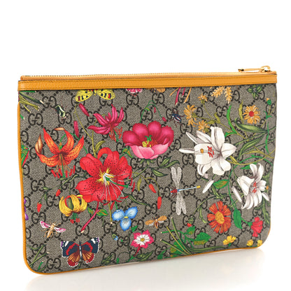 Gucci GG Supreme Monogram Flora Large Ophidia Pouch Clutch Beige Multicolor Crop 3 of 9