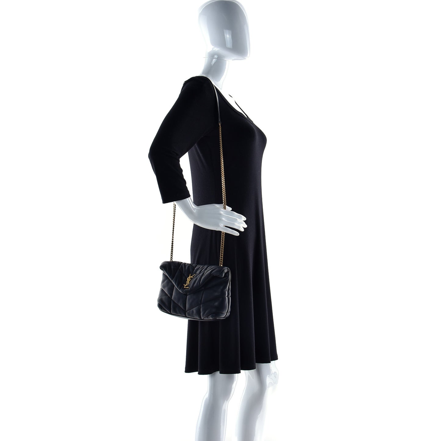 Lambskin Quilted Toy Loulou Puffer Monogram Chain Satchel Black