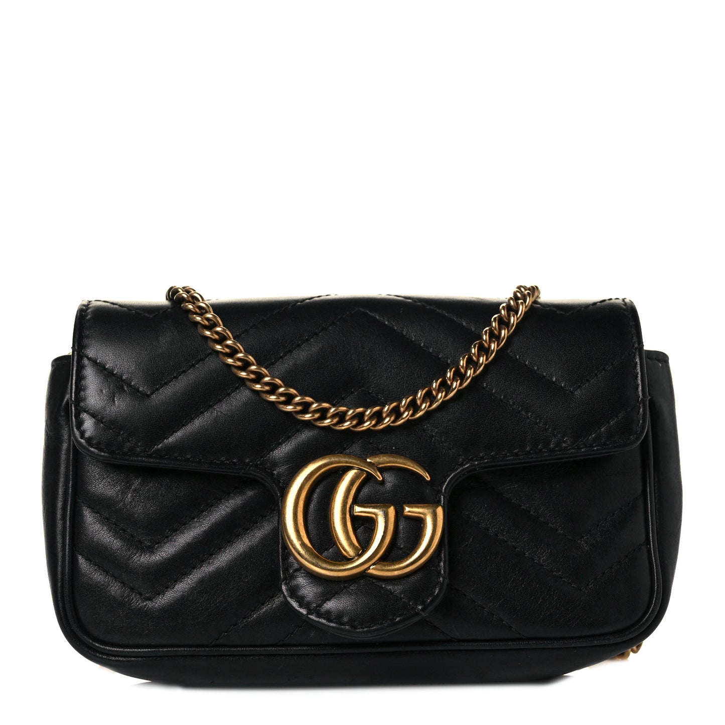 Calfskin Matelasse Super Mini GG Marmont Shoulder Bag Black