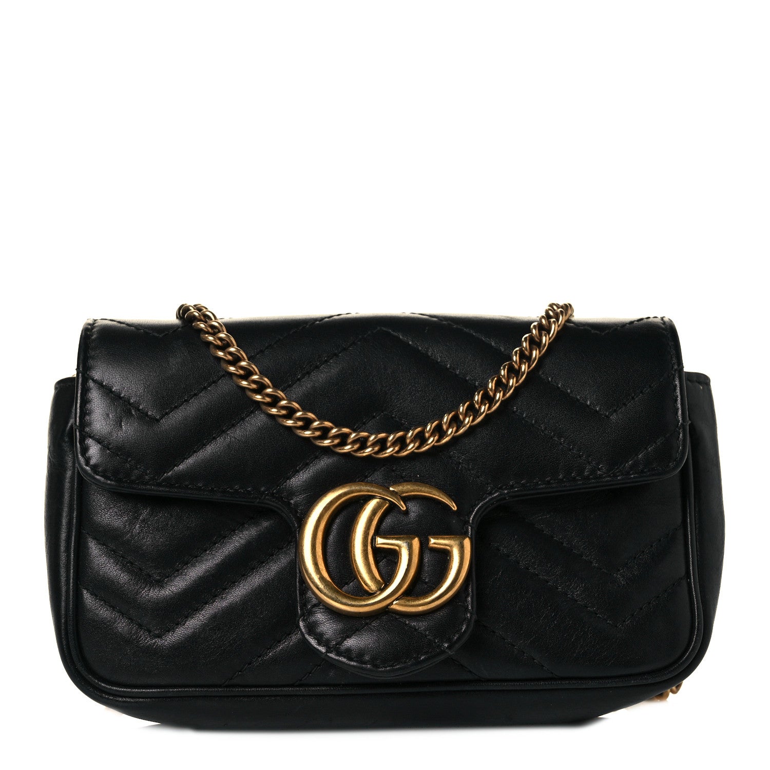 Gucci Calfskin Matelasse Super Mini GG Marmont Shoulder Bag Black 1 of 11