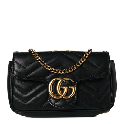 Gucci Calfskin Matelasse Super Mini GG Marmont Shoulder Bag Black 1 of 11