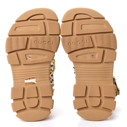 Gucci Silk Calfskin Mesh Crystal Embellished Studded Womens Aguru Sandals 36 Gold 6 of 10