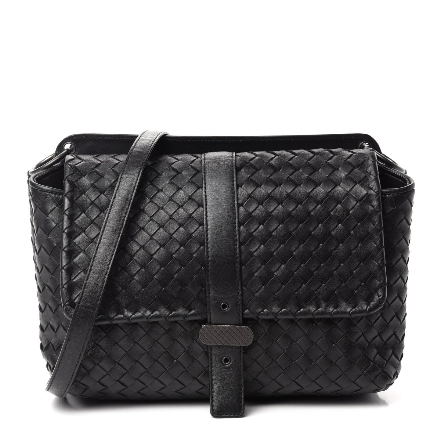 Nappa Intrecciato Flap Shoulder Bag Black
