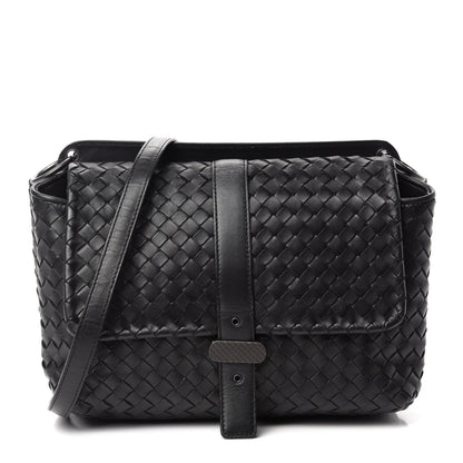 Bottega Veneta Nappa Intrecciato Flap Shoulder Bag Black 1 of 12