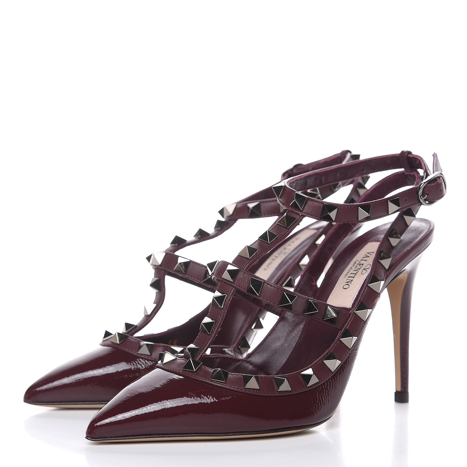 Valentino Garavani Wrinkled Patent Nappa Rockstud Ankle Strap 100mm Pumps 35 Rubin 3 of 7