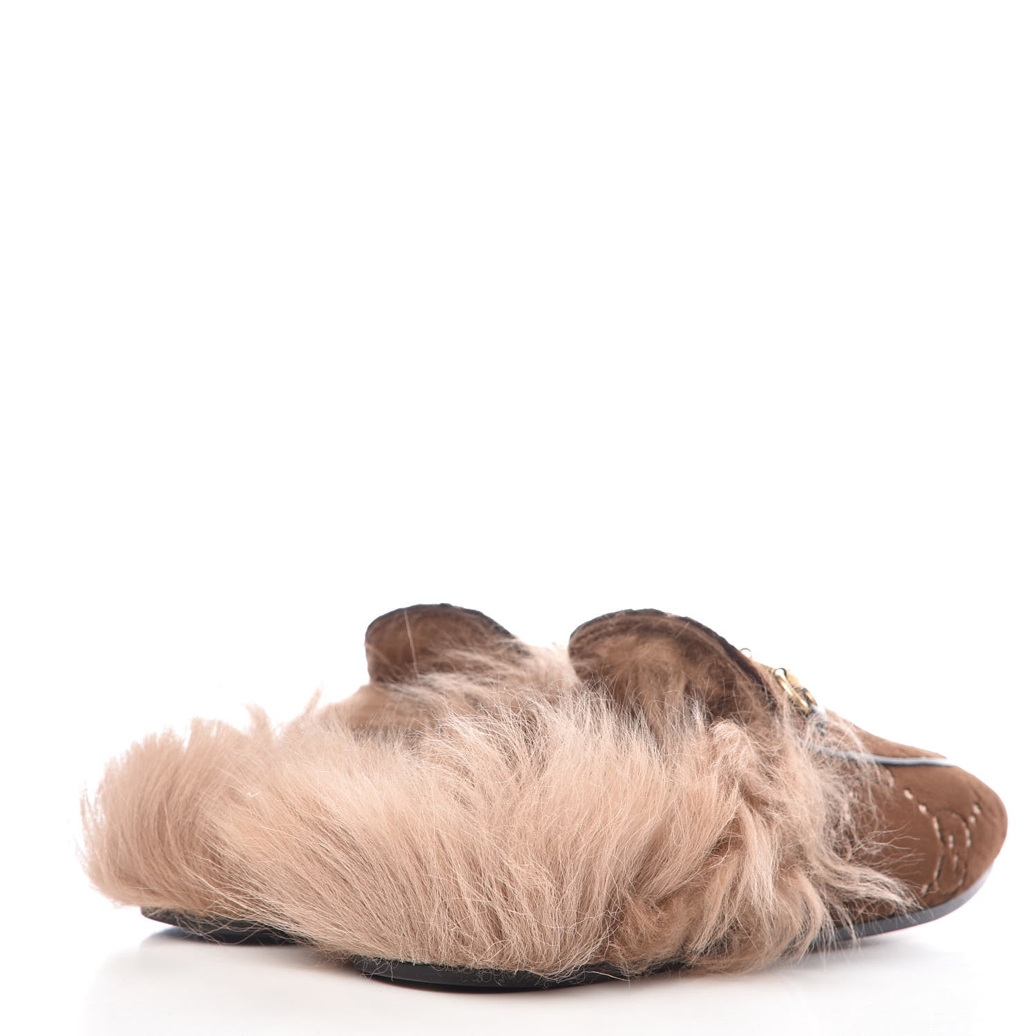 Gucci Velvet GG Monogram Fur Womens Princetown Slippers 36.5 Brown Black Natural 4 of 10