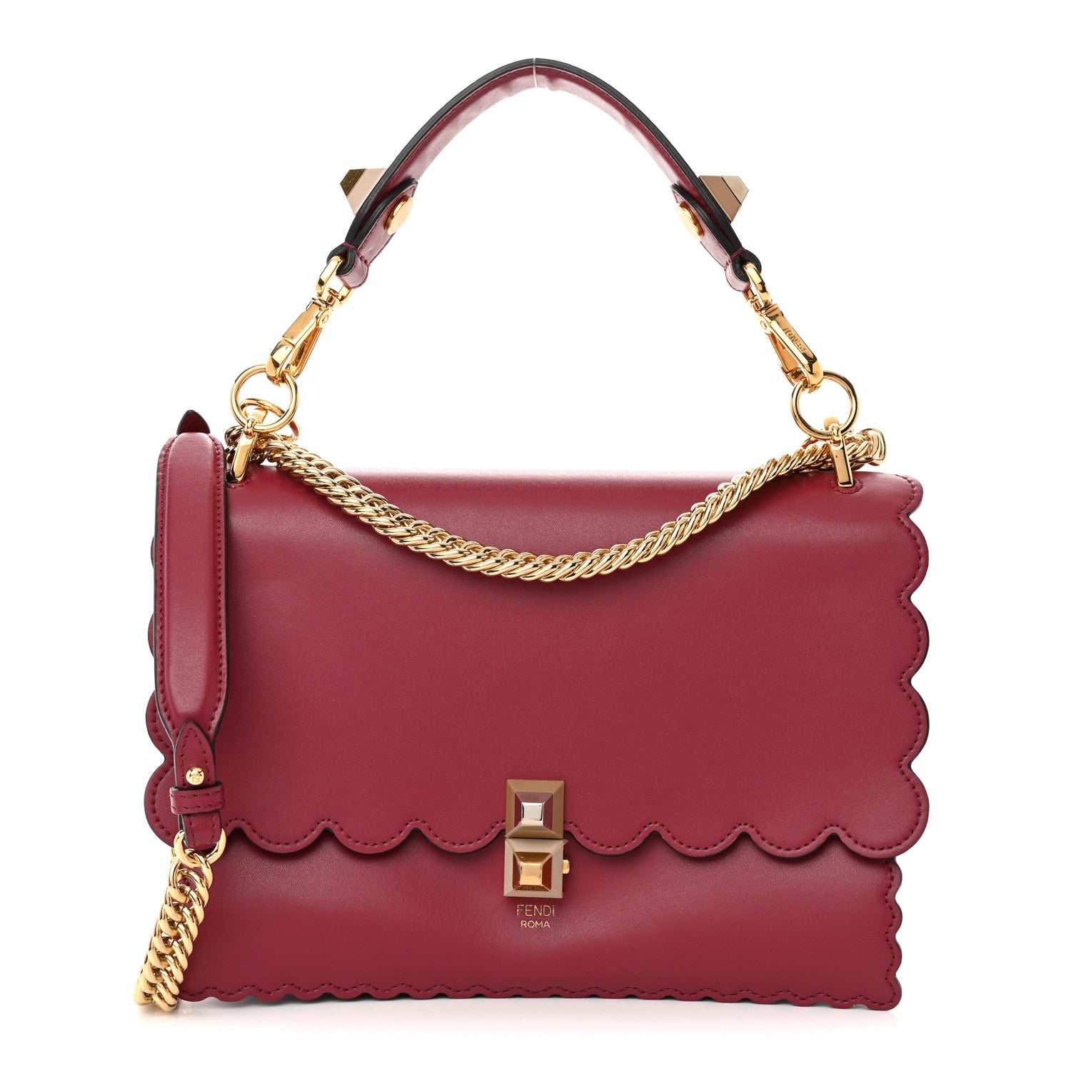 Fendi Vitello Liberty Scalloped Studded Kan I Shoulder Bag Fragola 1 of 10
