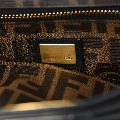 Fendi Goatskin Zucca Large Peekaboo Iconic Satchel Black Tobacco 7 of 14