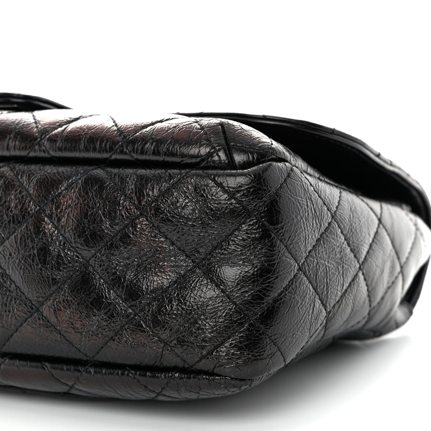 Shiny Goatskin Quilted Flap Black