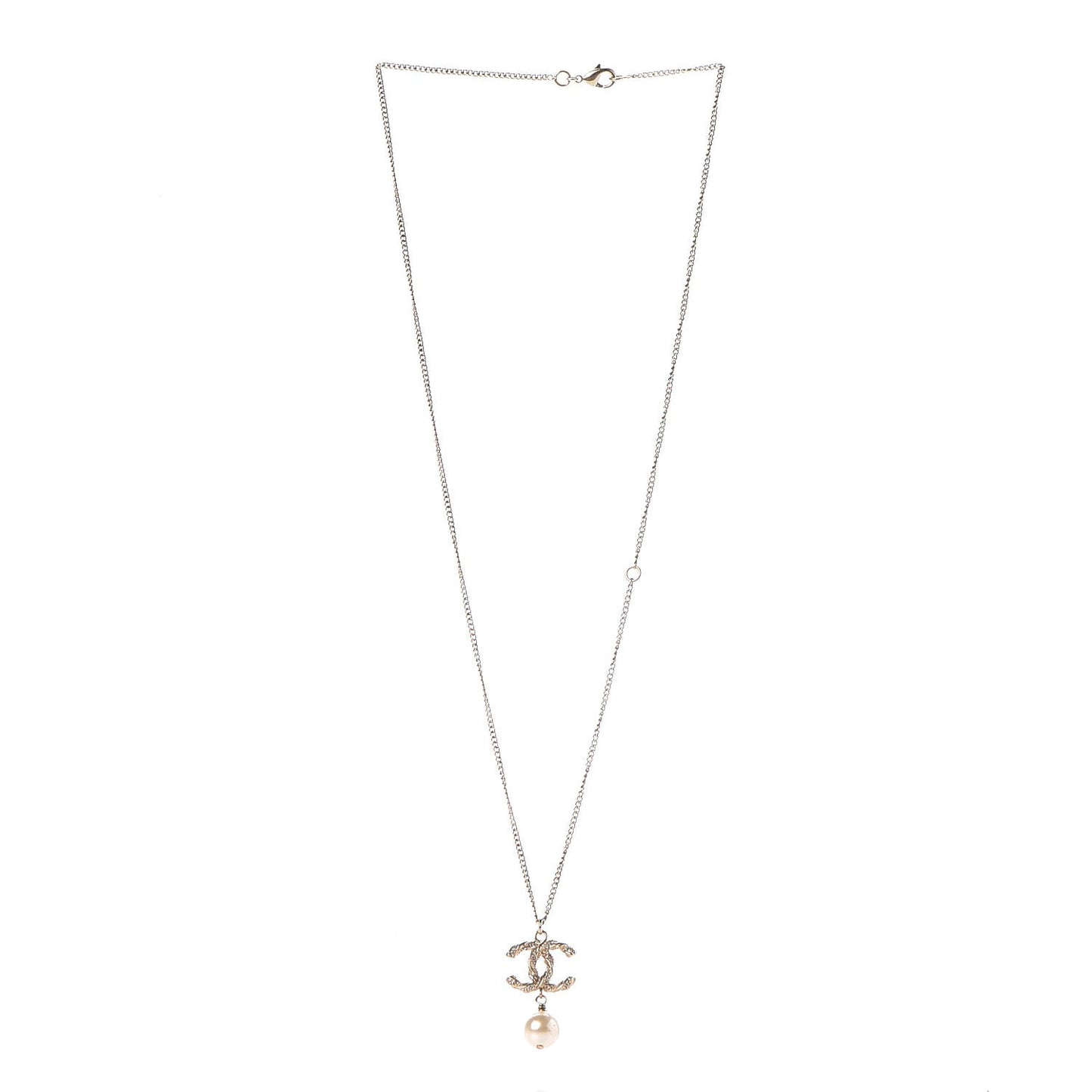 Pearl Crystal Twisted CC Drop Necklace Gold