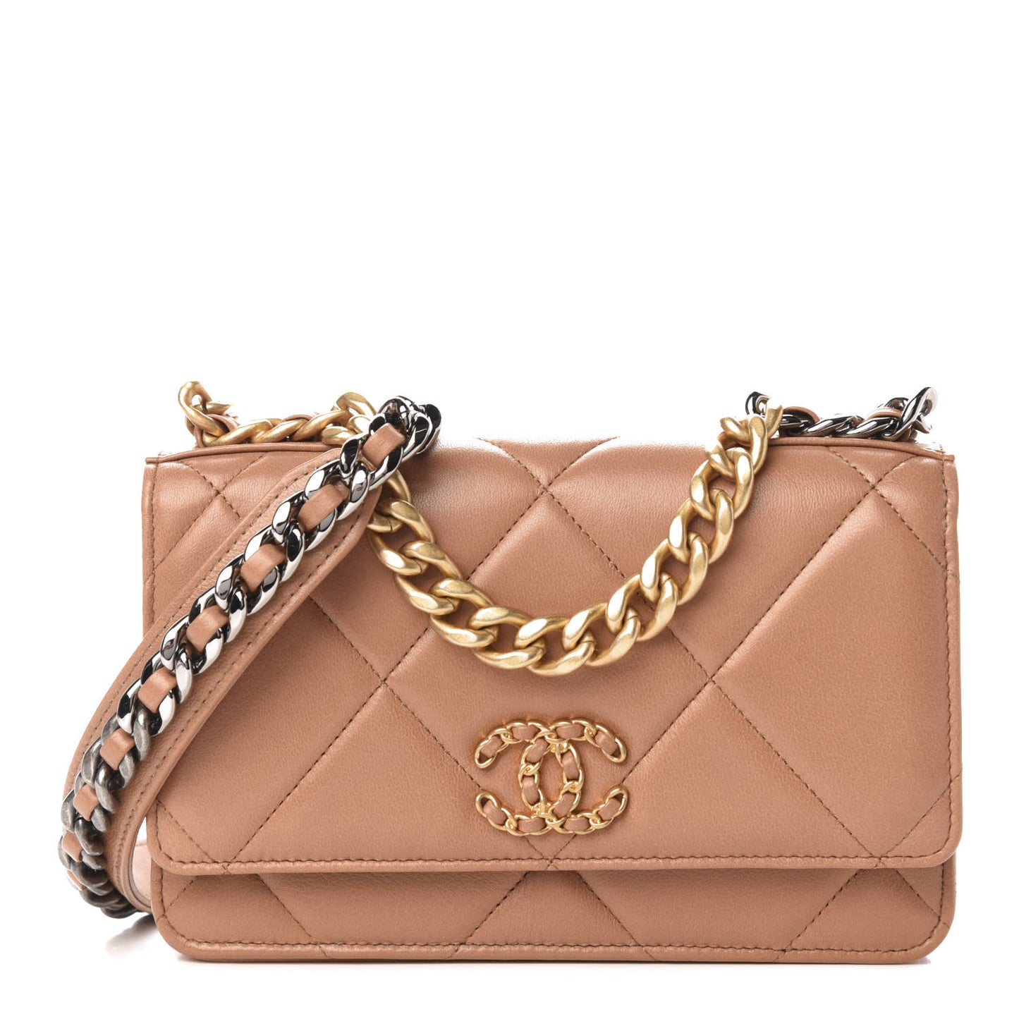 Lambskin Quilted 19 Wallet On Chain WOC Brown