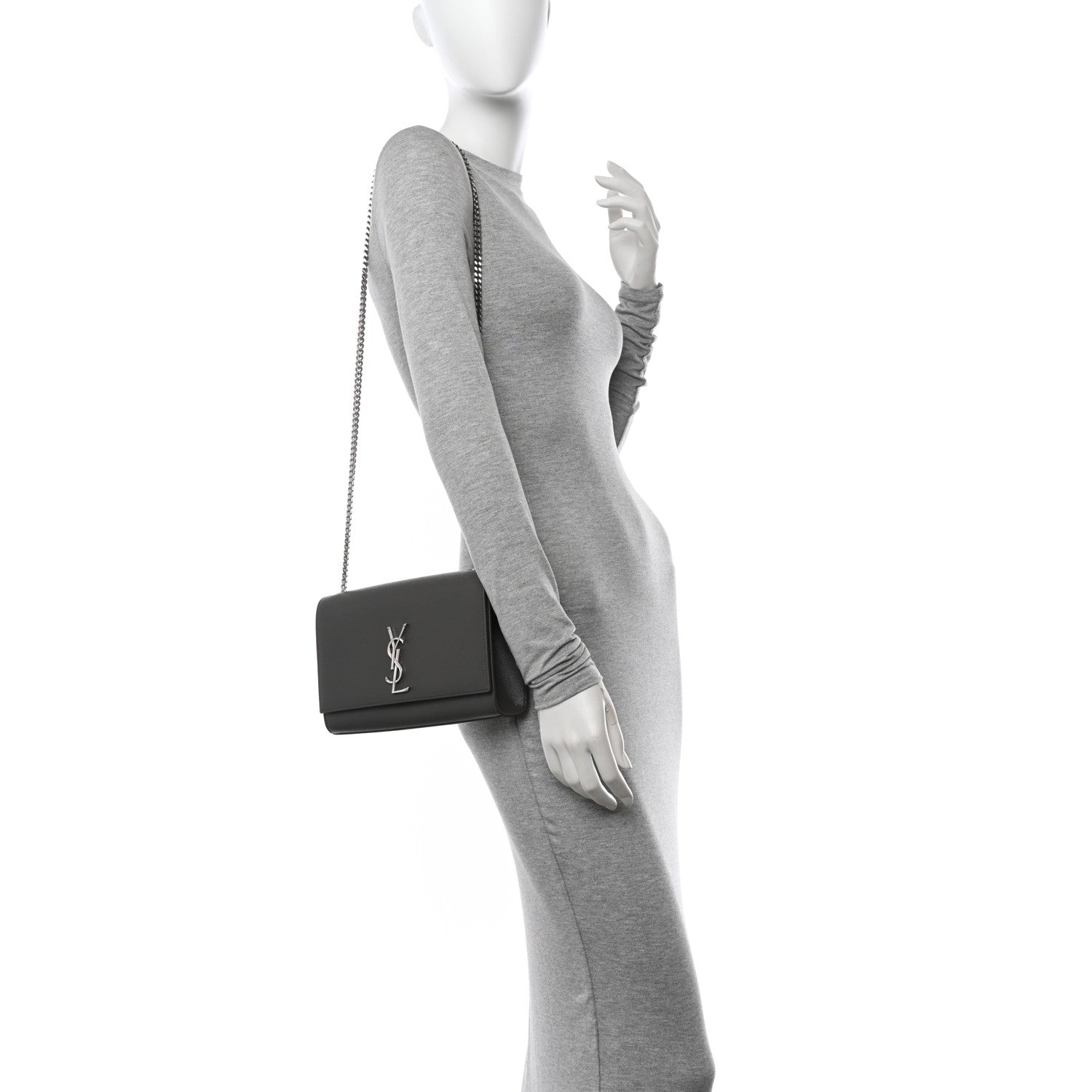 Saint Laurent Grain De Poudre Medium Classic Monogram Kate Satchel Earth Grey 2 of 10