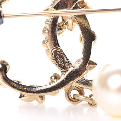 Chanel Crystal Pearl Drop CC Brooch Gold 5 of 7