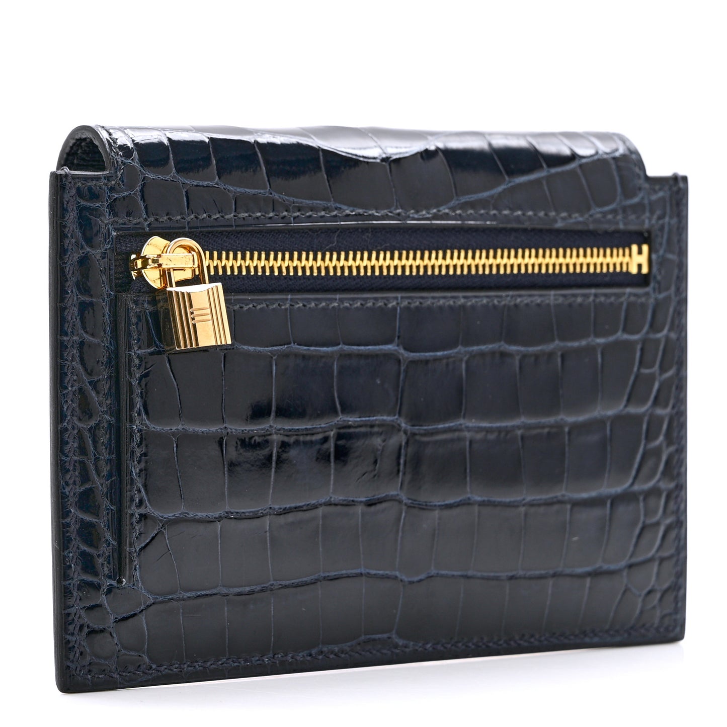 Shiny Alligator Kelly Pocket Compact Wallet Bleu Baltique