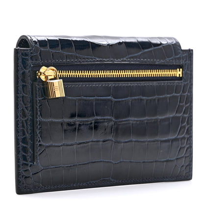 Hermes Shiny Alligator Kelly Pocket Compact Wallet Bleu Baltique 3 of 8