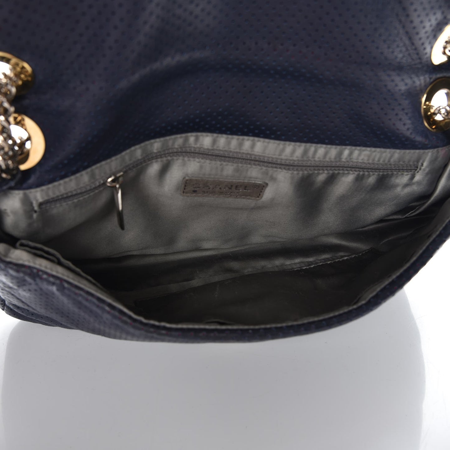 Calfskin Perforated Large Drill Flap Navy Blue