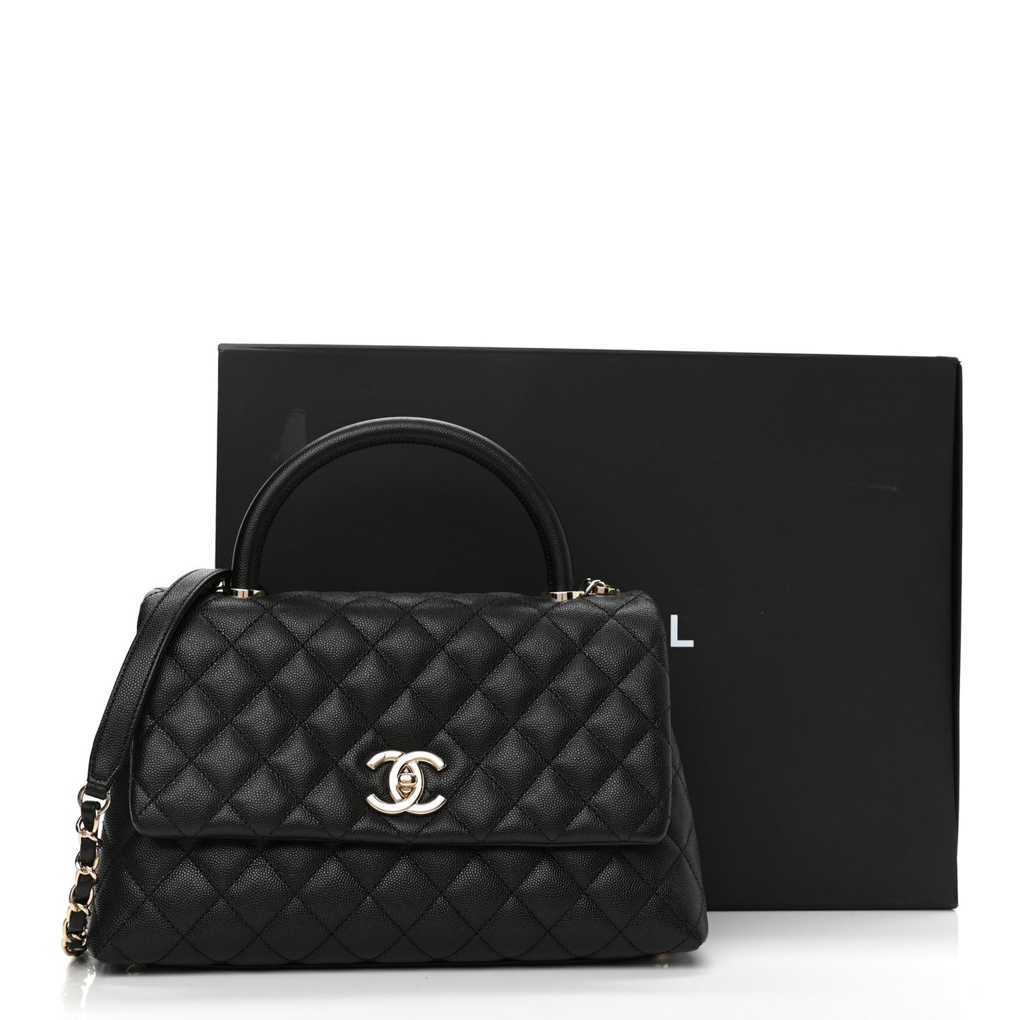 Caviar Quilted Small Coco Handle Flap Black